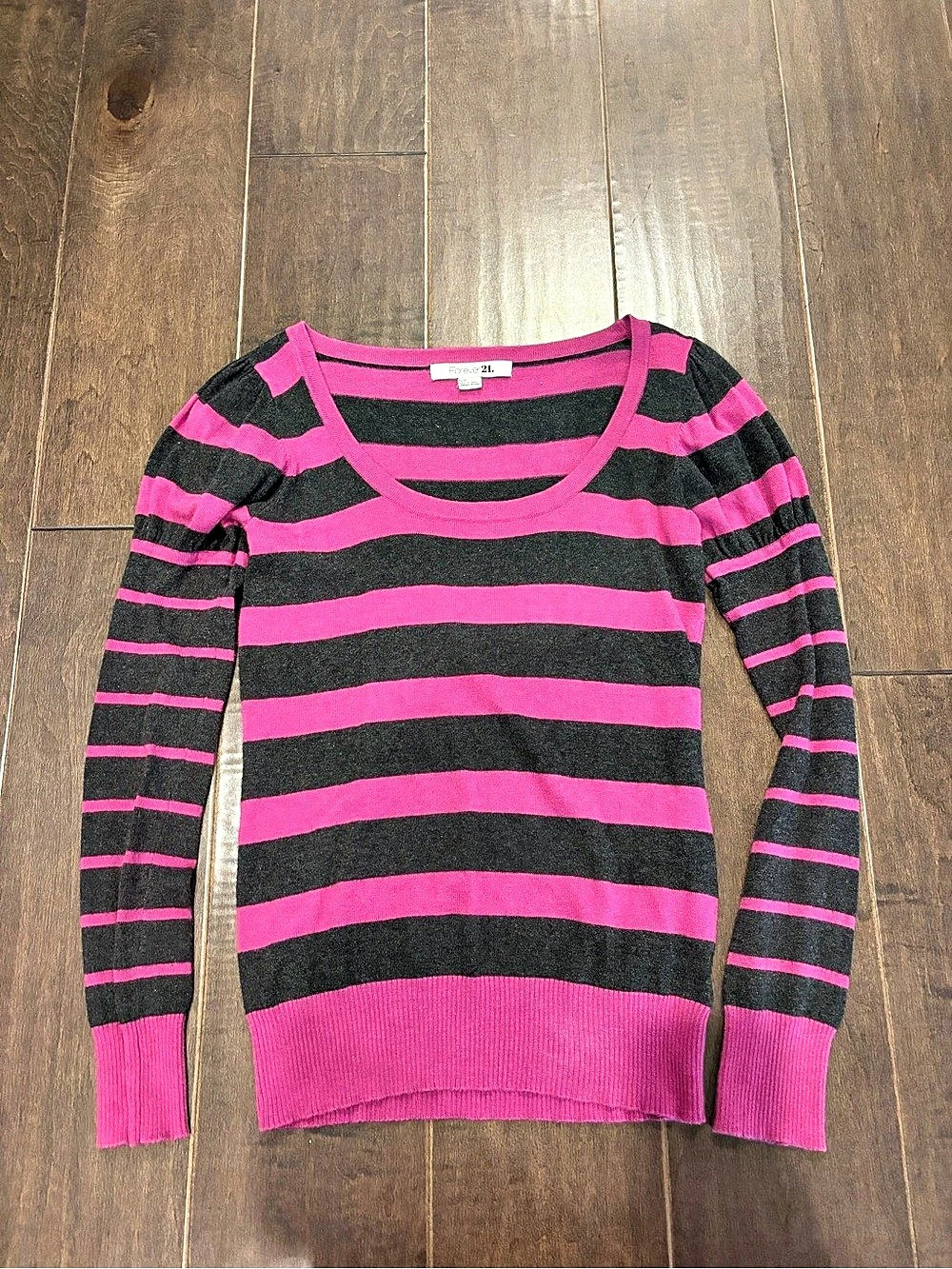 Forever 21 Striped Crew Neck Sweater Set in Pink & Black Size Small